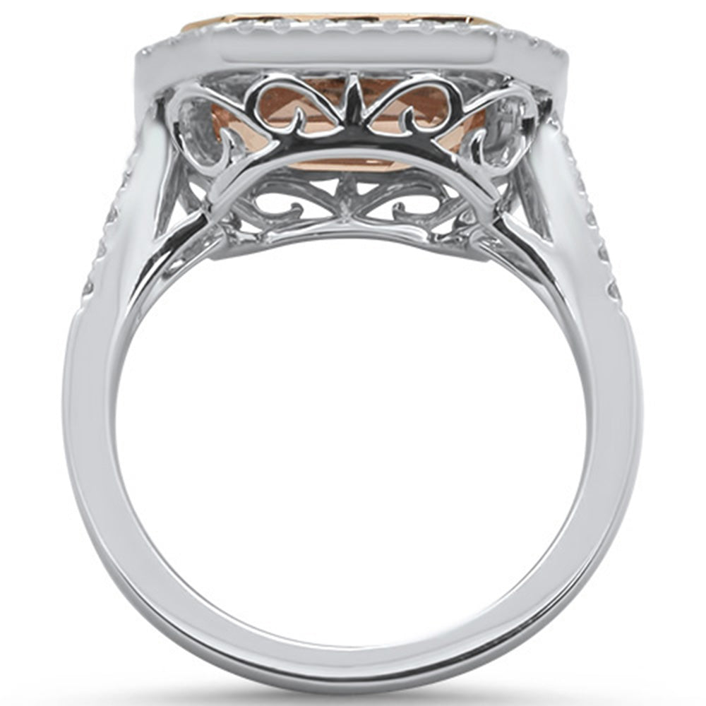 4.19cts 14k White Gold Emerald Cut Morganite  & Diamond Ring Size 6.5