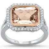 4.19cts 14k White Gold Emerald Cut Morganite  & Diamond Ring Size 6.5
