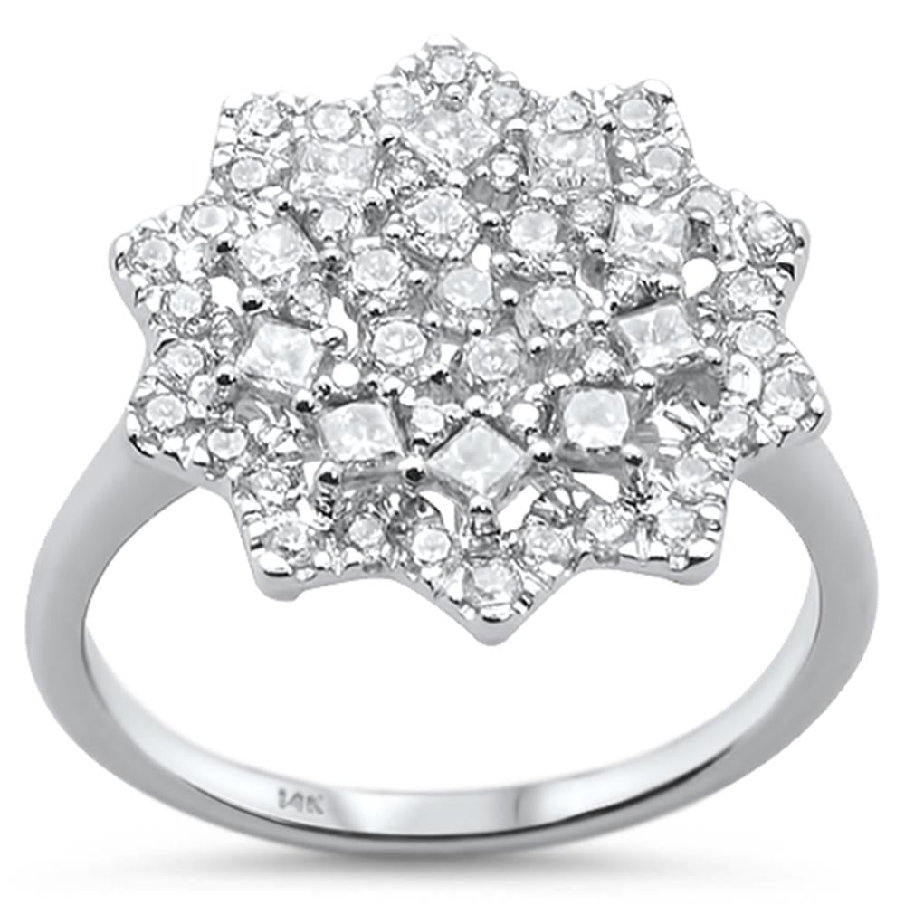 96ct 14K White Gold Elegant Flower Cluster Diamond Ring Size 6.5