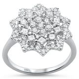 96ct 14K White Gold Elegant Flower Cluster Diamond Ring Size 6.5