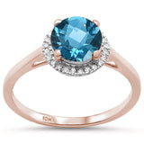 1.23ct G SI 10k Rose Gold Natural Round Blue Topaz & Diamond Ring Size 6.5