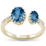 2.90ct 14kt Yellow Gold Trendy Blue Topaz & Diamond Open Ring Size 6.5