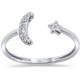 <span>¡LIQUIDACIÓN DE DIAMANTES! </span>Anillo de diamante abierto de oro blanco de 14kt con luna y estrella celestiales de 0,04 ct, talla 6.5