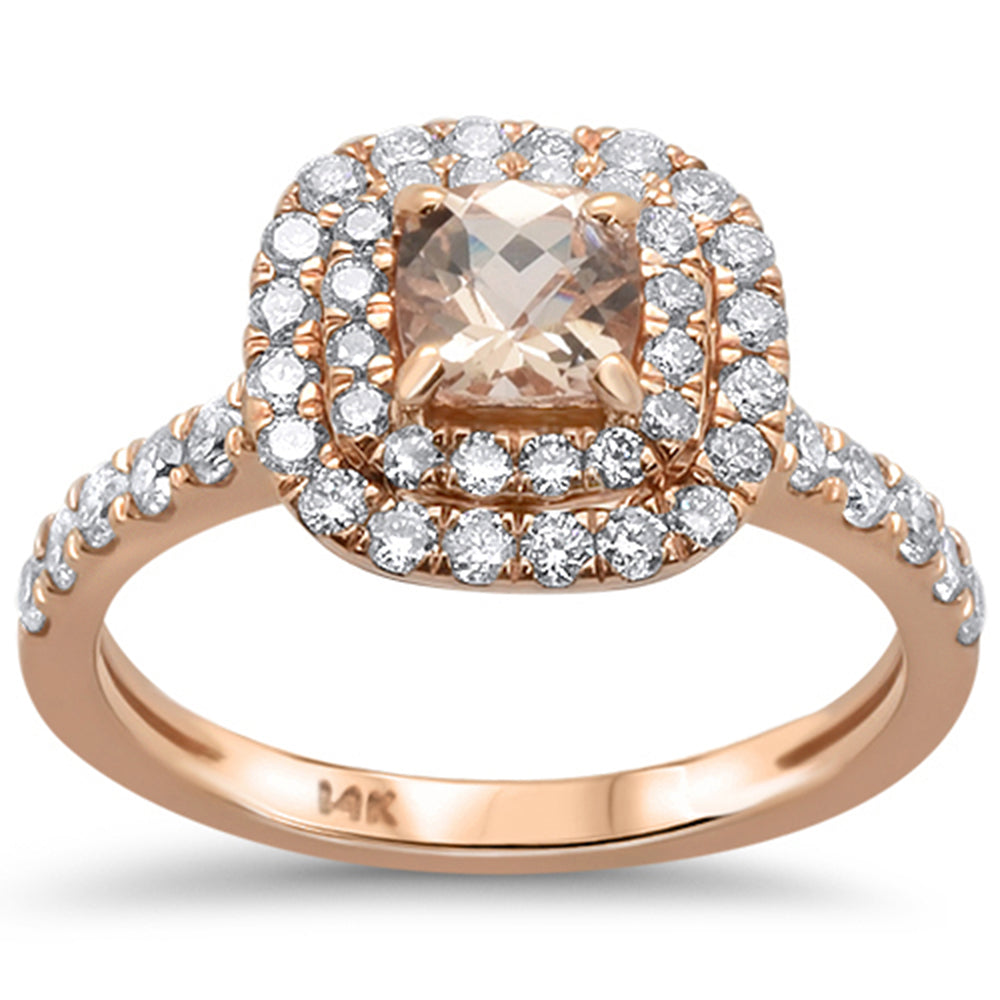 1.23ct 14kt Rose Gold Cushion Cut Morganite & Diamond Ring Size 6.5