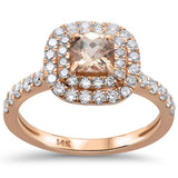 1.23ct 14kt Rose Gold Cushion Cut Morganite & Diamond Ring Size 6.5