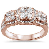.92ct 10K Rose Gold Round Diamond Three Stone Ring Size 6.5