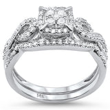 <span>DIAMOND CLOSEOUT! </span> .48ct 14k White Gold Square Diamond Engagement Bridal Set Ring Size 6.5