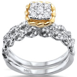 <span>DIAMOND CLOSEOUT! </span>.74ct G SI 14k Two Tone Gold Diamond Engagement Bridal Set Ring Size 6.5
