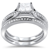 <span>DIAMOND CLOSEOUT! </span> .47ct 14k White Gold Square Diamond Engagement Bridal Ring Set Size 6.5