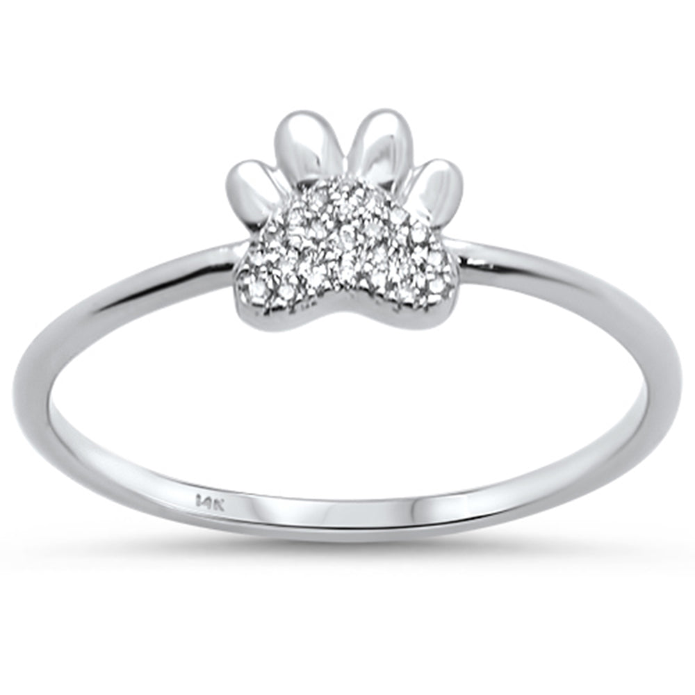 .04ct 14K White Gold Cute Paw Print Diamond Ring Size 6.5