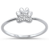 .04ct 14K White Gold Cute Paw Print Diamond Ring Size 6.5