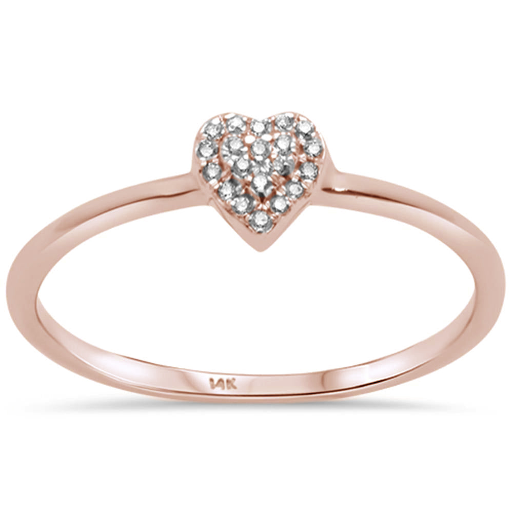 .04ct 14K Rose Gold Pave Heart Trendy Diamond Ring Size 6.5