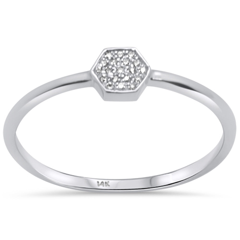 .03ct 14KT White Gold Sextagon Circle Trendy Diamond Ring Size 6.5