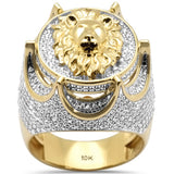 <span>DIAMOND CLOSEOUT! </span> 1.45ct G SI 10K Yellow Gold Diamond Men's Iced out Lion Signet Micro Pave Ring