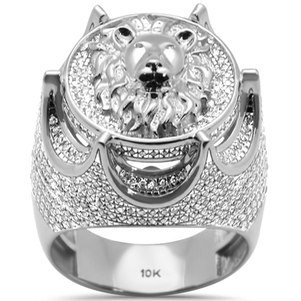 <span>DIAMOND  CLOSEOUT! </span>1.45ct G SI 10K White Gold Diamond Men's Iced out Lion Signet Micro Pave Ring