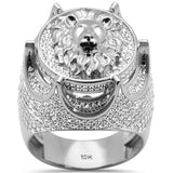 1.45ct G SI 10K White Gold Diamond Men's Iced out Lion Signet Micro Pave Ring