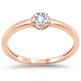 <span>¡LIQUIDACIÓN DE DIAMANTES! </span> Anillo solitario de diamante de oro rosa de 14K con .15 ct G SI, talla 6.5