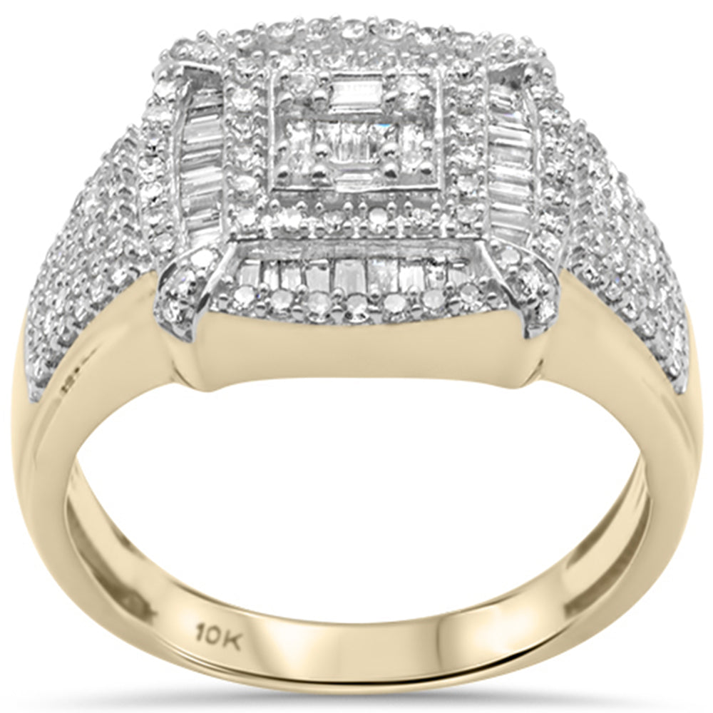 1.01ct G SI 10KT Yellow Gold Baguette & Round Diamond Men's Ring Size 10