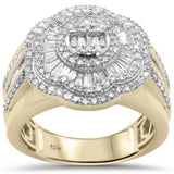 1.51ct G SI 10KT Yellow Gold Baguette & Round Diamond Men's Ring Size 6.5