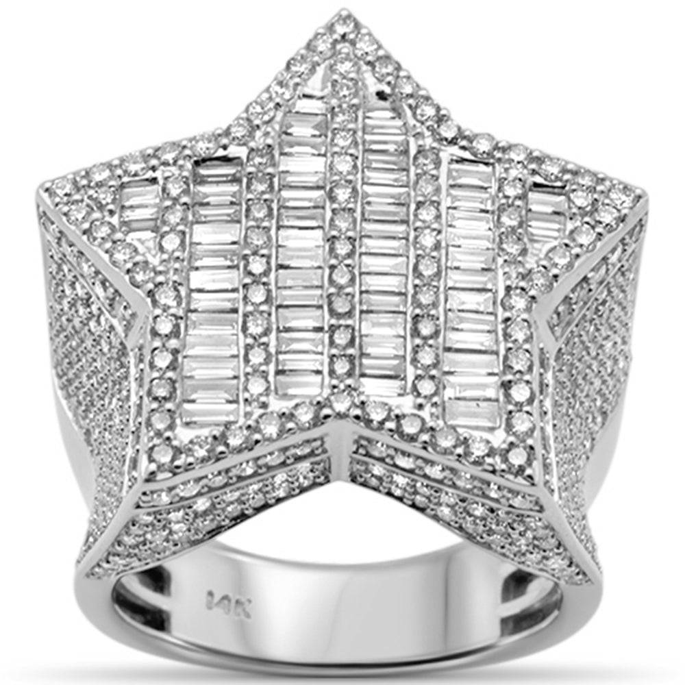 <span>DIAMOND  CLOSEOUT! </span> 3.50ct G SI 14K White Gold Diamond Round & Baguette Star Shaped Hip Hop Ring Size 10