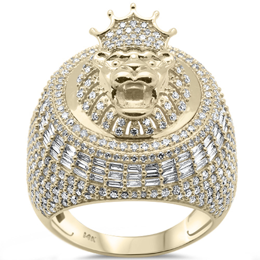 <span>DIAMOND  CLOSEOUT! </span> 3.29ct G SI 14K Yellow Gold Diamond Round & Baguette Lion Head Hip Hop Ring Size 10