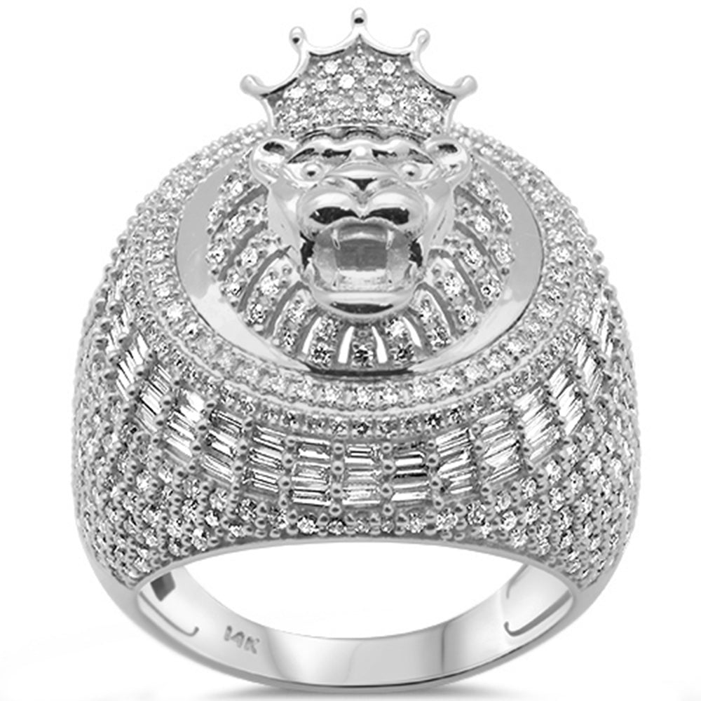 <span>DIAMOND  CLOSEOUT! </span> 3.33ct G SI 14K White Gold Diamond Round & Baguette Lion Head Hip Hop Ring Size 10