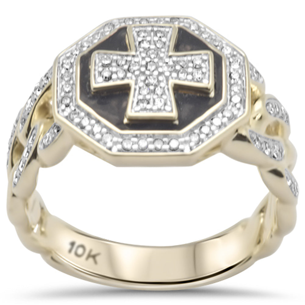 <span style="color:purple">SPECIAL!</span>.48ct G SI 10K Yellow Gold Black Enamel Cross Men's Ring Band