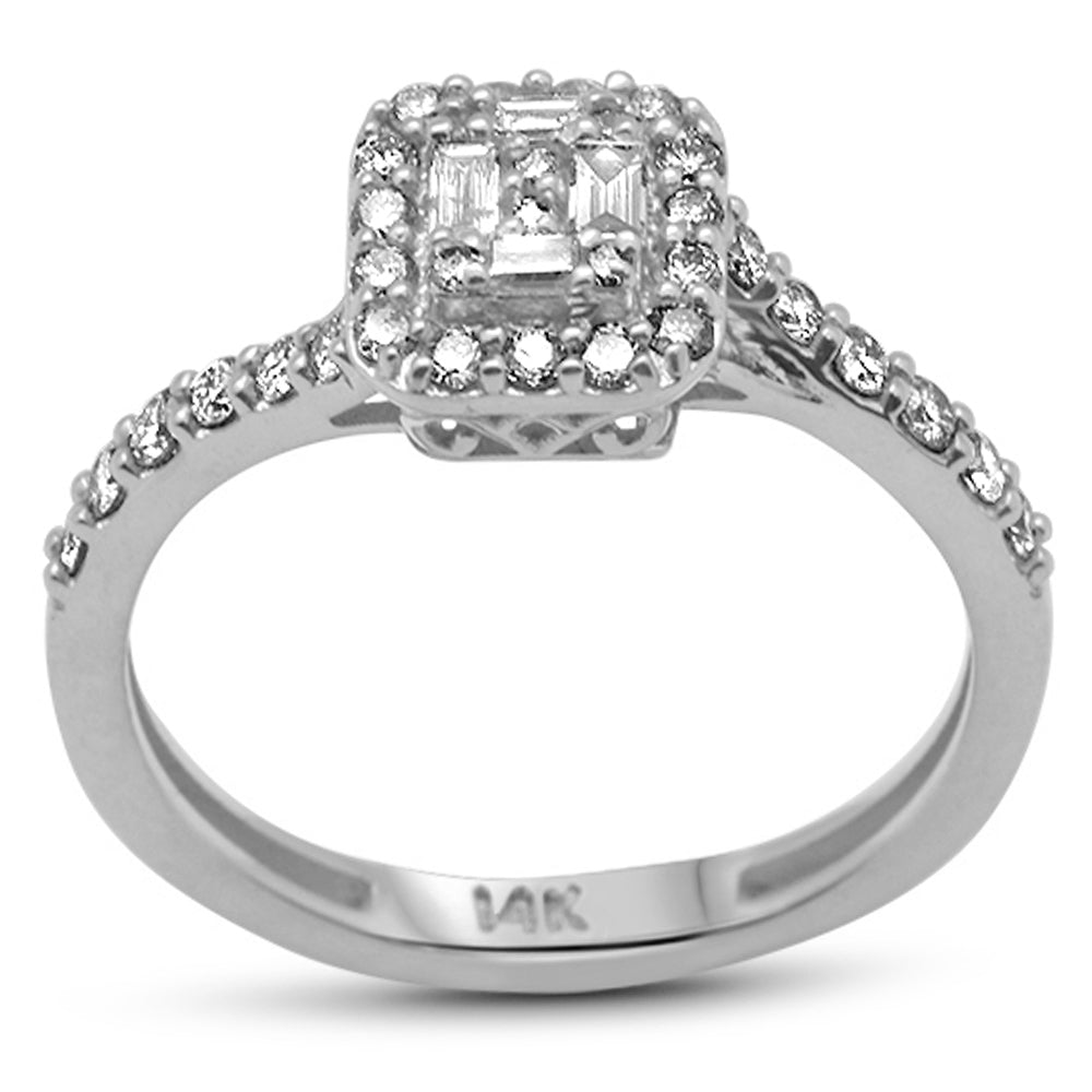 <span style="color:purple">SPECIAL!</span> .54ct G SI 14K White Gold Round & Baguette Diamond Engagement Ring