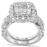 3.05ct G SI 14K White Gold 2pcs Round & Baguette Diamond Engagement Ring