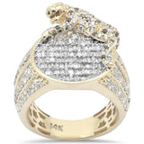 2.69ct G SI 14K Yellow Gold Round & Baguette Diamond Lion Men's Ring Size 10
