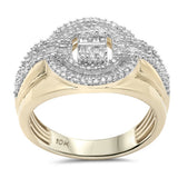 .78ct G SI 10K Yellow Gold Round & Baguette Diamond Men's Ring Size 10