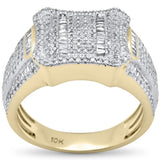 1.26ct G SI 10K Yellow Gold Round & Baguette Diamond Men's Ring Size 10