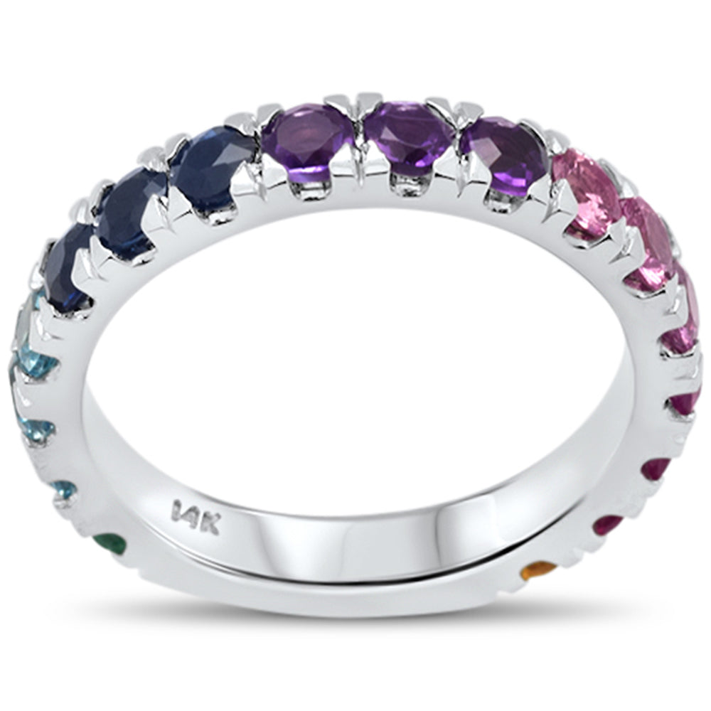  2.19ct G SI 14K White Gold Multi Color Gemstones Ring Band Size 7