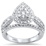 1.05ct G SI 14K White Gold Pear Shaped Round & Baguette Diamond Engagement Ring Size 6.5