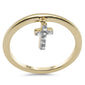 .07ct G SI 10K Yellow Gold Diamond Cross Dangle Ring Band Size 6.5