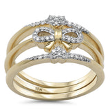.14ct G SI 10K Yellow Gold Diamond Ribbon & Hearts Design Triple Ring Size 6.5