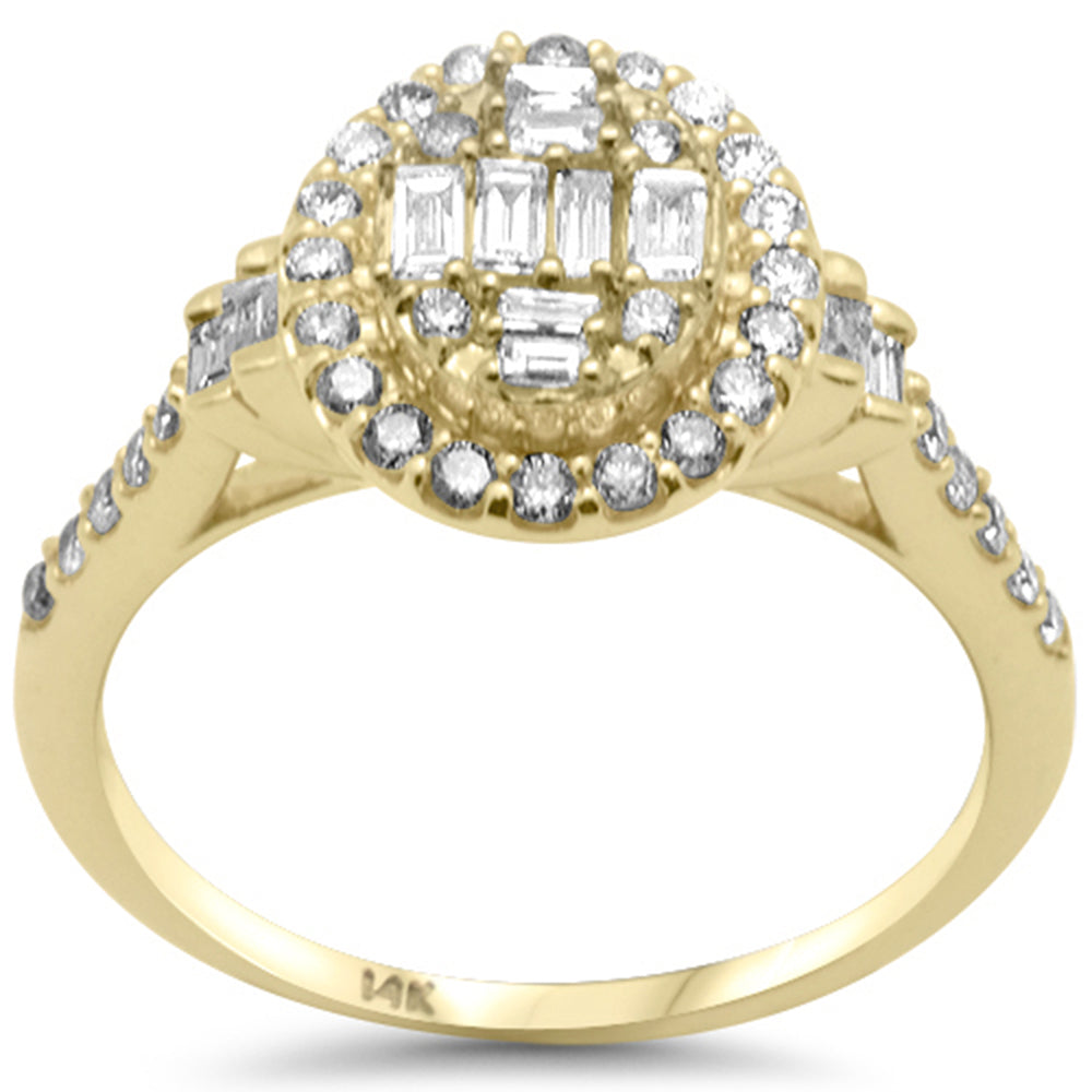 .66ct G SI 14K Yellow Gold Round & Baguette Diamond Oval Shaped Engagement Ring Size 6.5