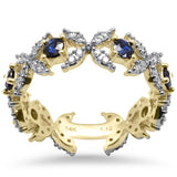 1.12ct G SI 14K Yellow Gold Diamond & Blue Sapphire Gemstone Ring Band Size 6.5