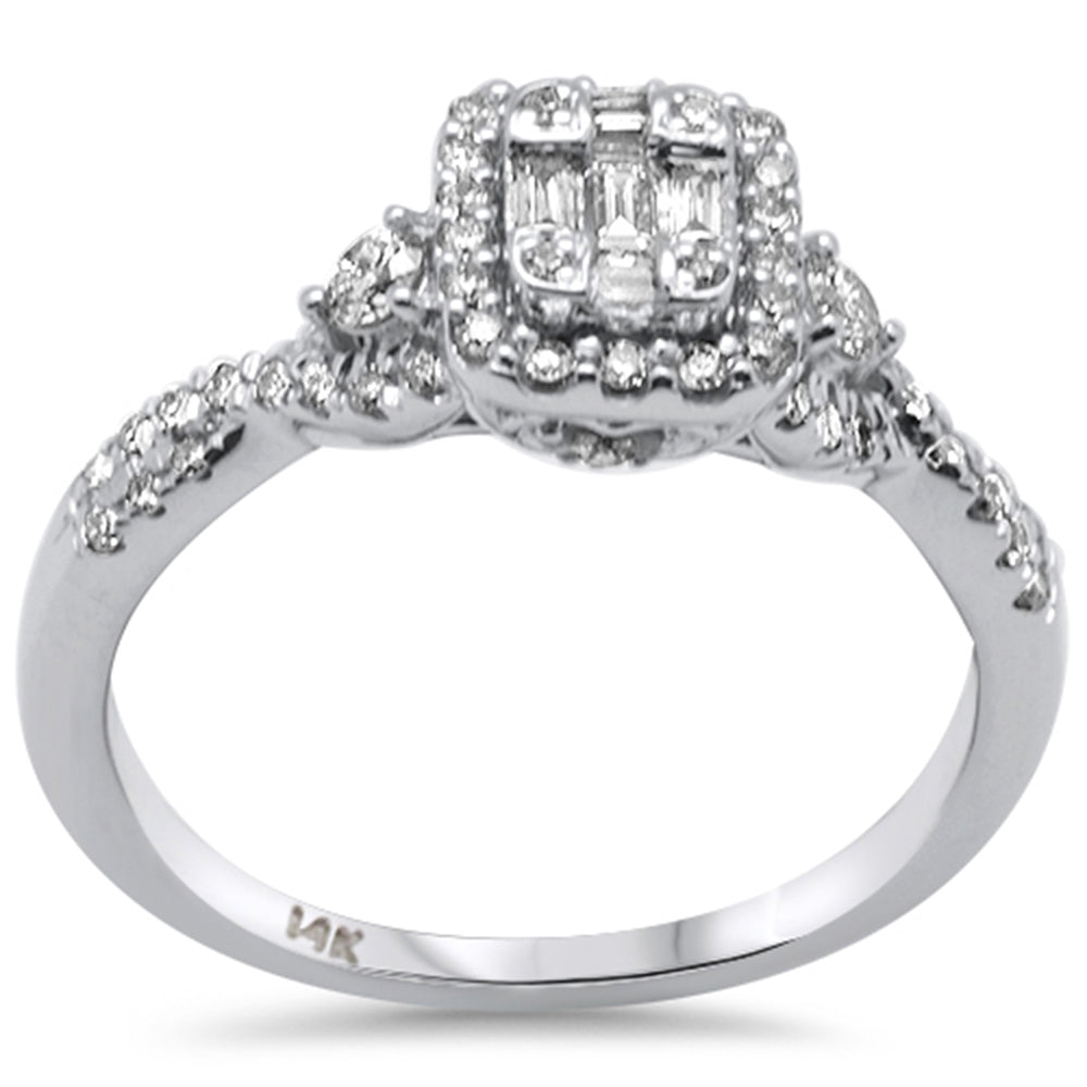 .50ct G SI 14K White Gold Round & Baguette Diamond Engagement Ring Size 6.5