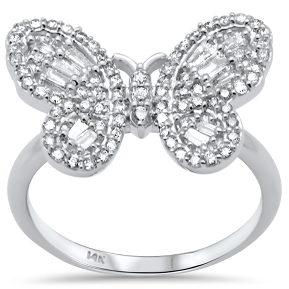 .54ct G SI 14K White Gold Round & Baguette Diamond Butterfly Band Ring Size 6.5