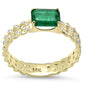 <span style="color:purple">SPECIAL!</span>1.09ct G SI 14K Yellow Gold Diamond & Emerald Gemstone Cuban Band Ring  Size 6.5