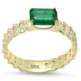 1.09ct G SI 14K Yellow Gold Diamond & Emerald Gemstone Cuban Band Ring  Size 6.5