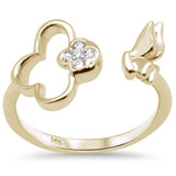 .07ct G SI 14K Yellow Gold Diamond Flower & Buterfly Wrap Around Ring Size 6.5