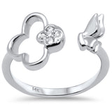 .07ct G SI 14K White Gold Diamond Flower & Buterfly Wrap Around Ring Size 6.5