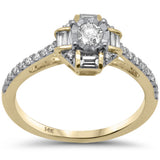 .45ct G SI 14K Yellow Gold Diamond Round & Baguette Miracle Illusion Engagement Ring Size 6.5