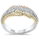 <span style="color:purple">SPECIAL!</span> .77ct G SI 14K Three Tone Gold Diamond Trendy Band Ring Size 6.5