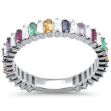 1.60ct G SI 14K White Gold Diamond & Baguette Multi Color Eternity Band Ring Size 6.5