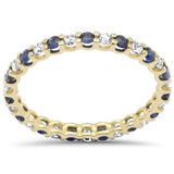 1.01ct G SI 14K Yellow Gold Diamond & Blue Sapphire Eternity Band Ring Size 7