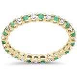 .84ct G SI 14K Yellow Gold Diamond & Green Emerald Eternity Band Ring Size 7