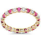 <span style="color:purple">SPECIAL!</span> 1.47ct G SI 14K Yellow Gold Diamond & Ruby Eternity Band Ring Size 7